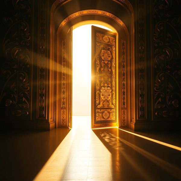 Afbeelding van een schitterende, open deur die een gouden kans symboliseert